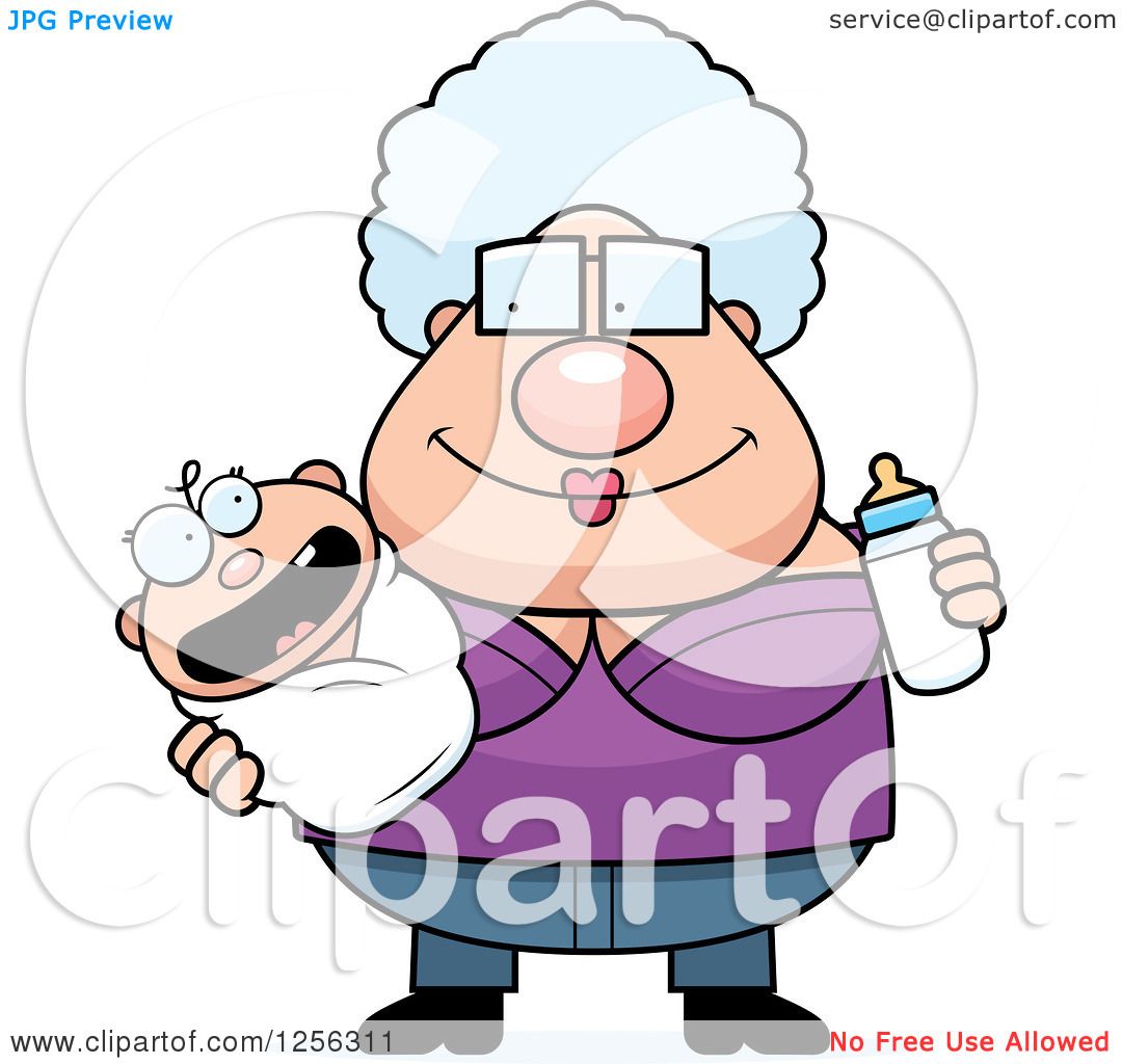 1080x1024 Clipart Of A Happy Granny Holding A Baby And Bottle