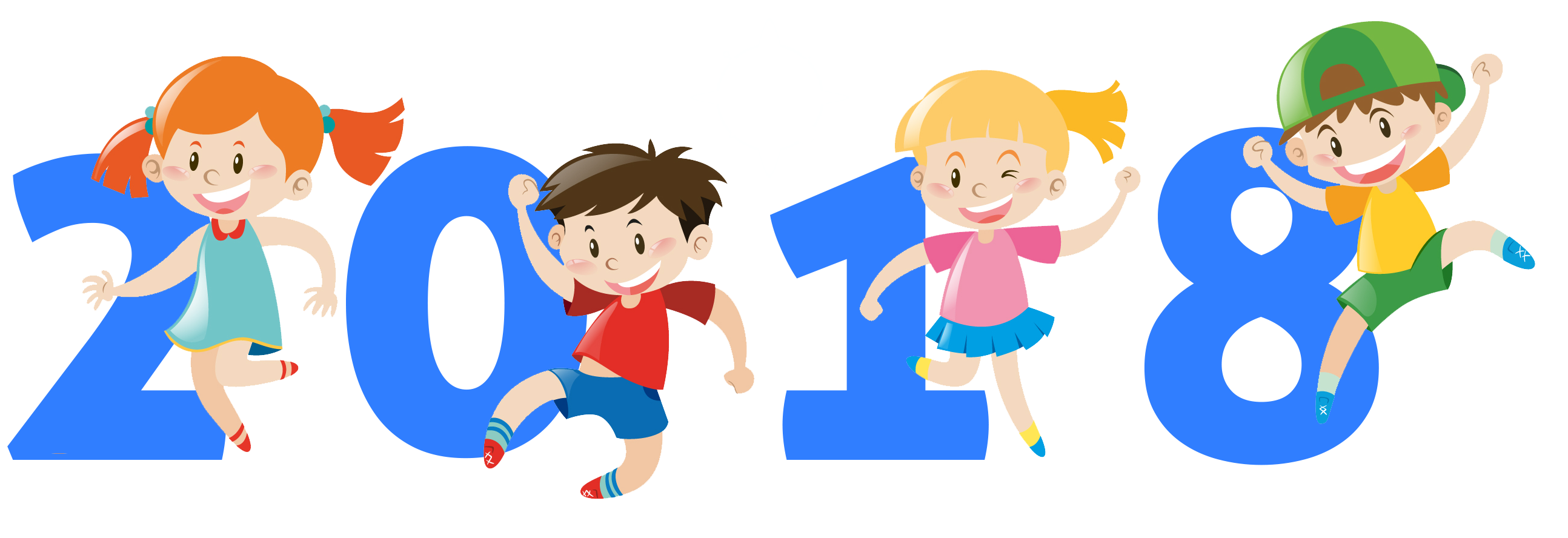 2588x888 Happy New Year With Kids Funny Clip Art