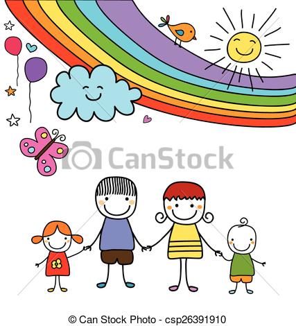 427x470 Happy Family And Rainbow Vector Clip Art