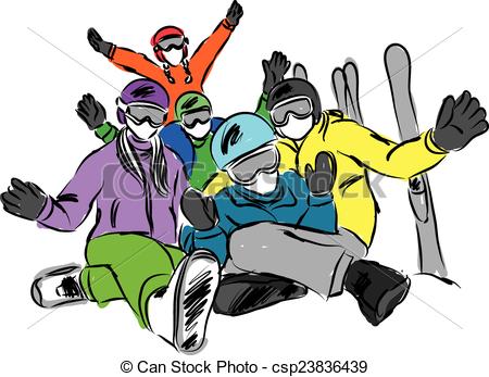 450x347 Happy Family Ski Illustration Vectors