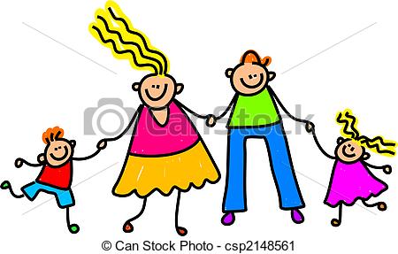 450x287 Happy Family. Whimsical Drawing Of A Happy Caucasian Family