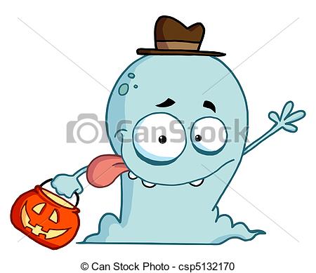 450x389 Goofy And Friendly Blue Ghost Wearing A Hat And Waving While