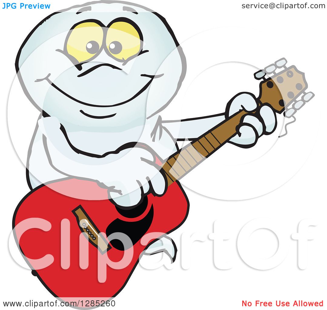 1080x1024 Clipart Of A Cartoon Happy Ghost Playing An Acoustic Guitar