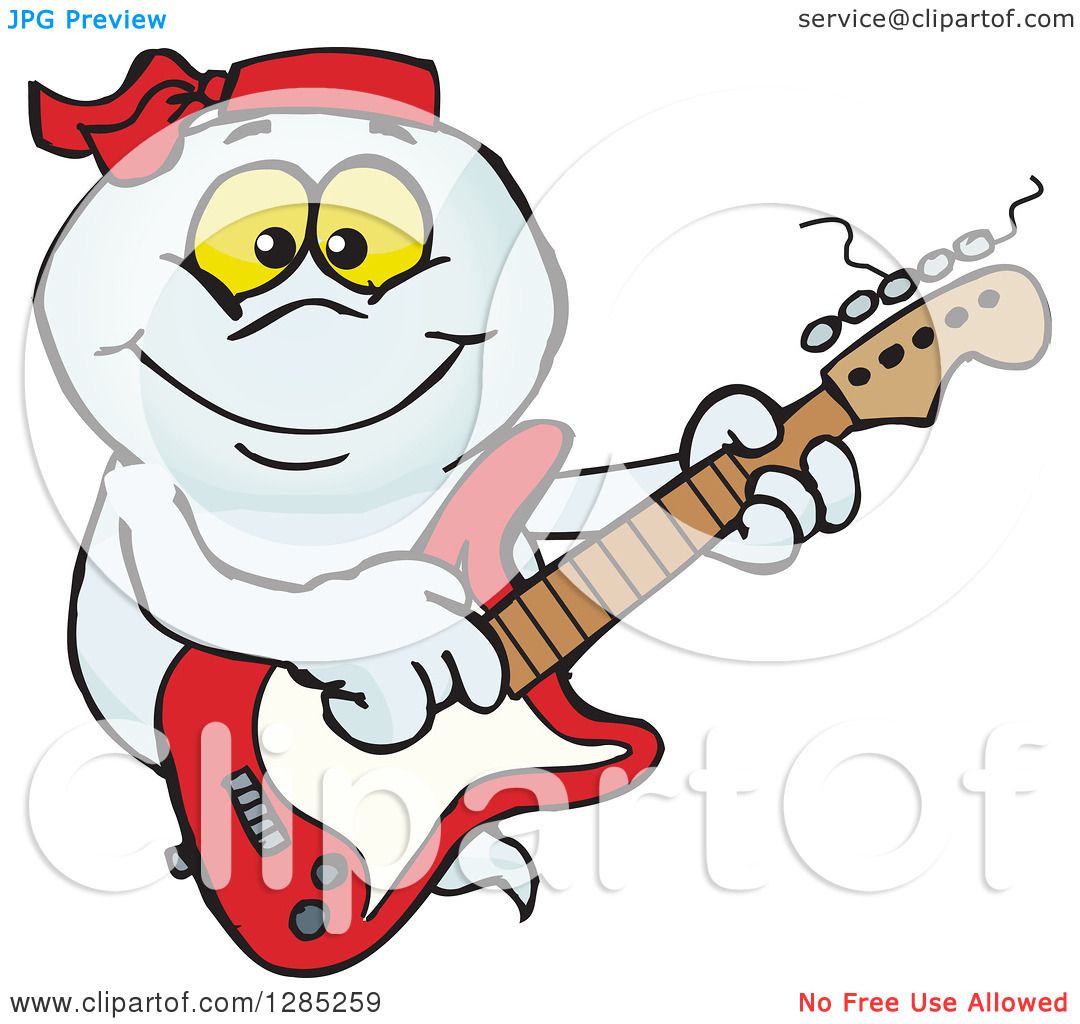 1080x1024 Clipart Of A Cartoon Happy Ghost Playing An Electric Guitar