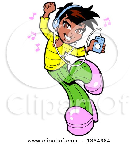 450x470 Clipart Of A Cartoon Happy Black Urban Casual Teenage Girl Jumping