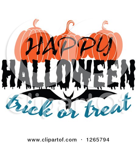 450x470 Clipart Of A Happy Halloween Trick Or Treat Bat And Pumpkin Design