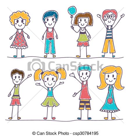 450x470 Collection Of Happy Children. Hand Drawn Cute Little Kids . Eps