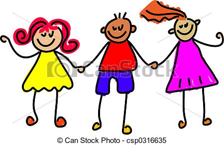 450x291 Trio Of Happy Kids Holding Hands Stock Illustrations