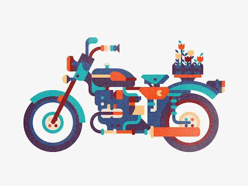 500x375 Cartoon Motorcycle, Motorcycle Illustration, Harley Davidson, Flat