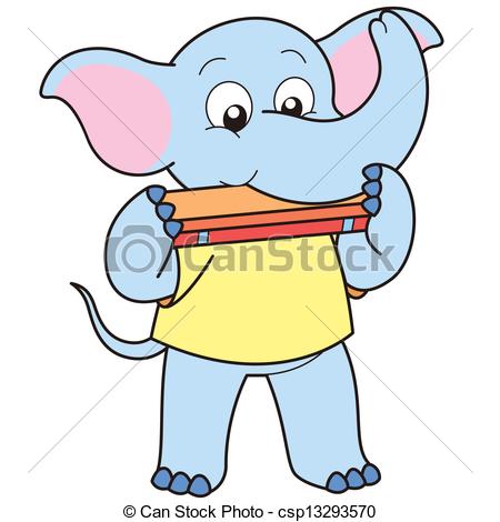 450x470 Cartoon Elephant Playing A Harmonica. Vectors Illustration