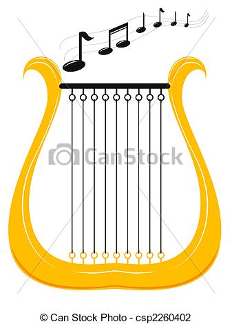 337x470 Music Harp. Vector Illustration Of A Harp And Notes Clip Art