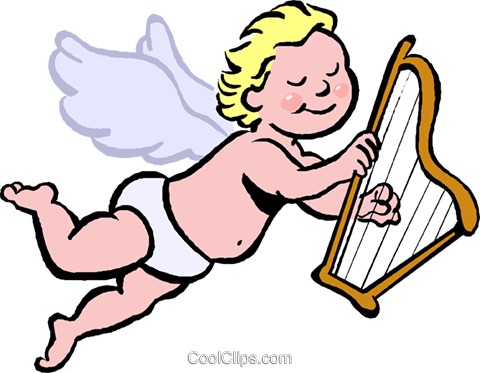 480x373 Cupid Playing A Harp Royalty Free Vector Clip Art Illustration