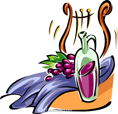 480x467 Grapes, Wine And Harp Royalty Free Vector Clip Art Illustration