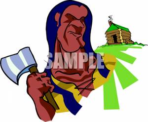 300x247 Clip Art Image Andian Man With A Hatchet Over His Shoulder