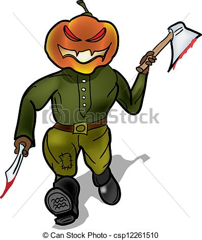 397x470 Pumpkin Murderer Escapes With A Knife And A Hatchet Vector Clip