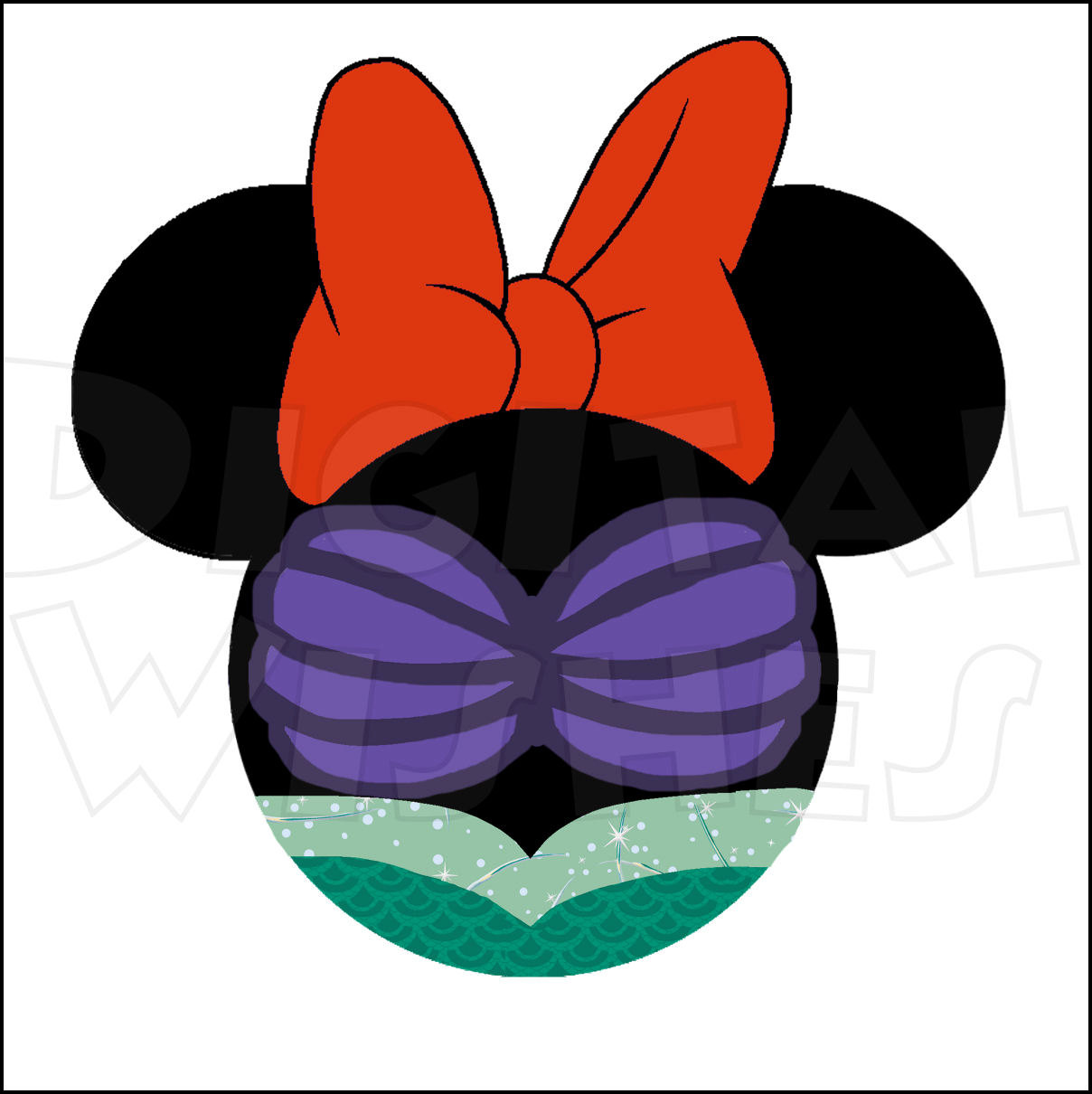 1208x1210 Ariel The Little Mermaid Minnie Mouse Ears Head Digital Iron