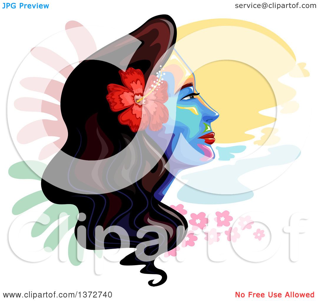 1080x1024 Clipart Of A Colorful Woman's Face With A Hawaiian Hibiscus