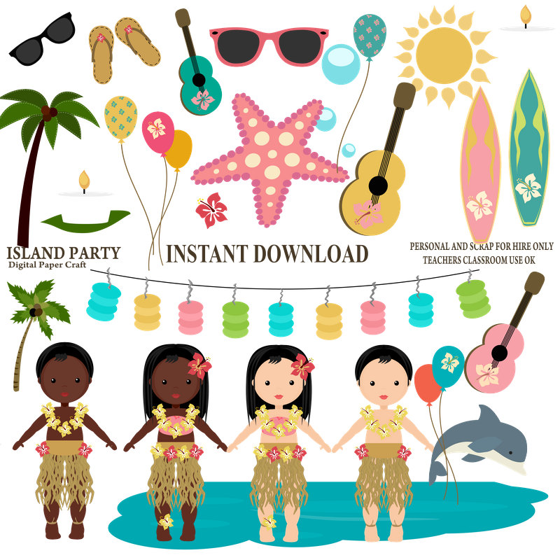 800x800 Island Party Clipart Hawaiian Clipart Luau Clipart Instant