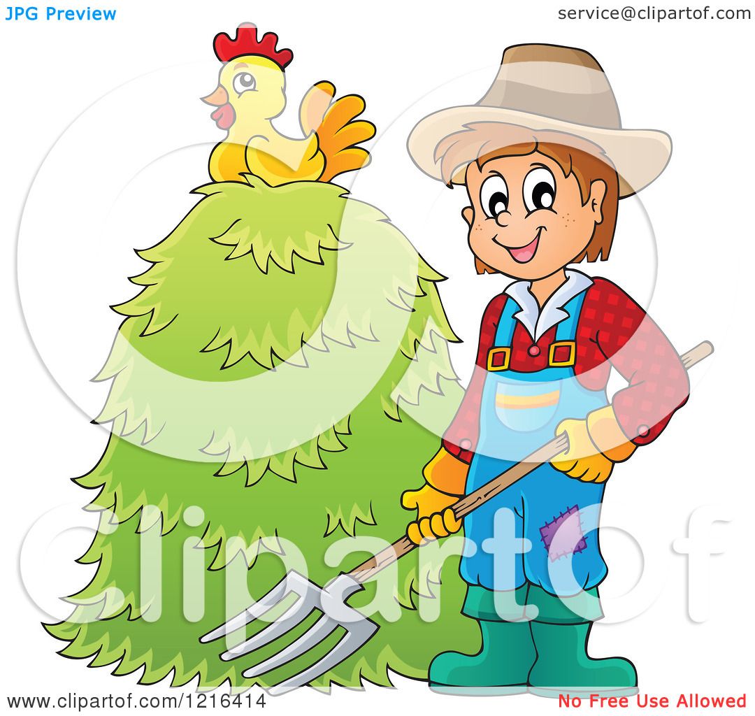 1080x1024 Clipart Of A Happy Farmer Holding A Pitchfork By A Pile Of Hay