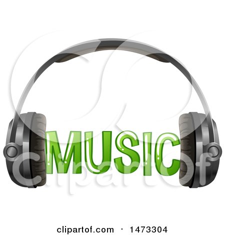 450x470 Clipart Of A Pair Of Headphones And Music Text