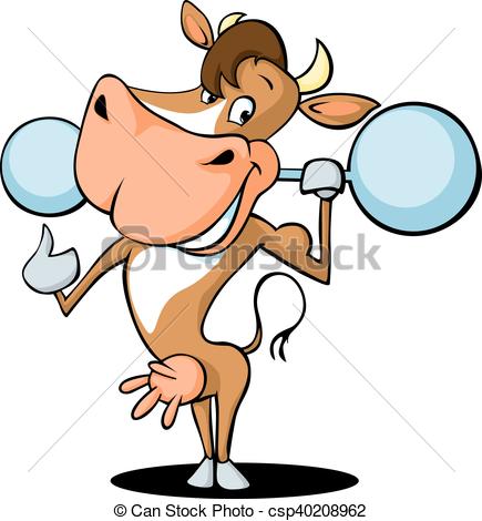435x470 Funny Strong Health Fitness Cow Lift Weights Cartoon Clip Art