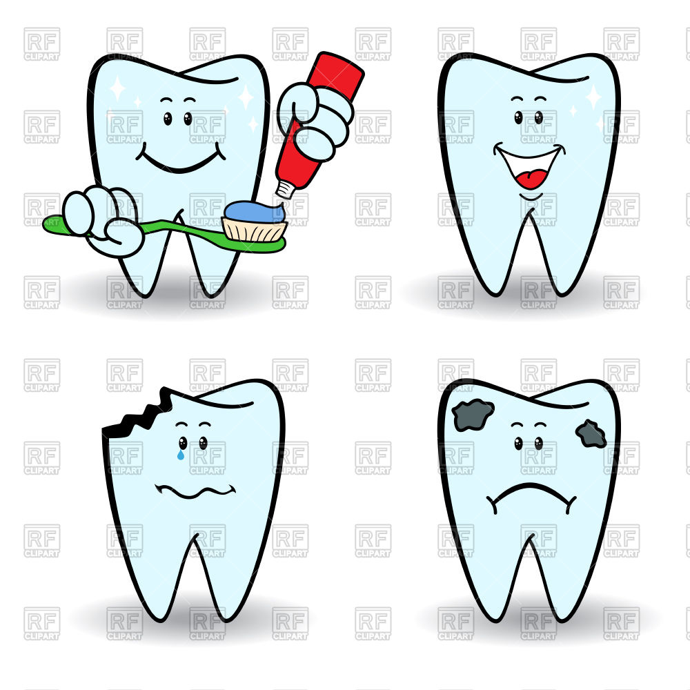 1000x1000 Set Of Four Healthy And Ill Cartoon Teeth With Various Face