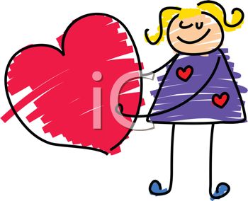 350x284 Picture Of A Stick Figure Girl Holding A Heart In A Vector Clip