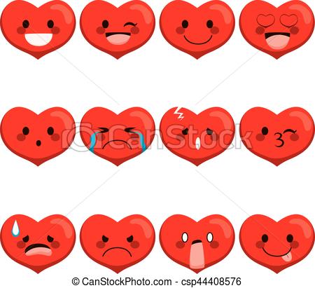 450x411 Heart Emoji Expressions. Set Collection Of Different Heart