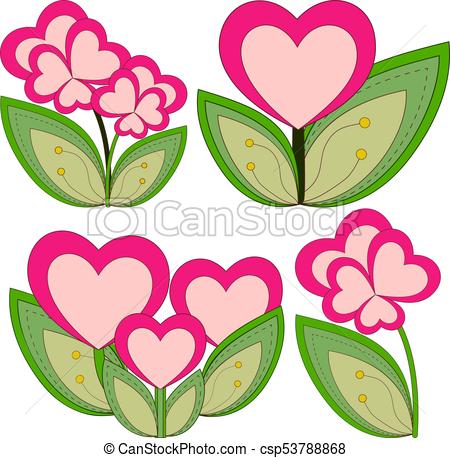 450x458 Colorful Heart Flower Plant Collection Set Isolated On White