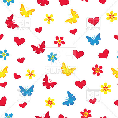 400x400 White Seamless Pattern With Silhouettes Of Butterflies, Flowers