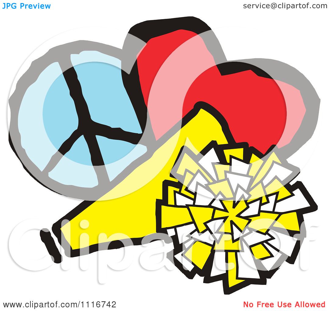 1080x1024 Vector Clipart Of A Cheerleading Megaphone Pom Pom Heart And Peace