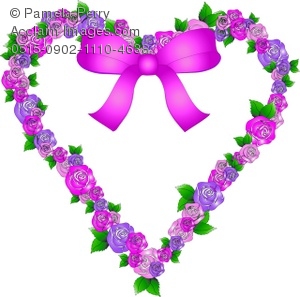 300x297 Clip Art Illustration Of A Heart Shaped Wreath Of Roses