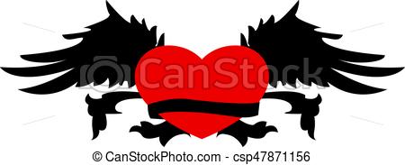 450x183 Retro Heart Wings For Tattoo Design. Retro Heart