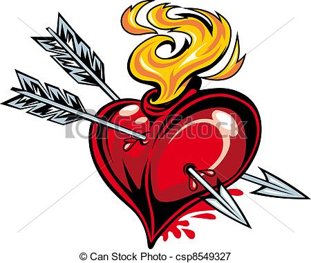 450x380 Cartoon Red Heart With Two Arrows For Tattoo Design Vectors
