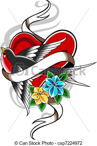 314x470 Swallow Flower Heart Tattoo Clip Art