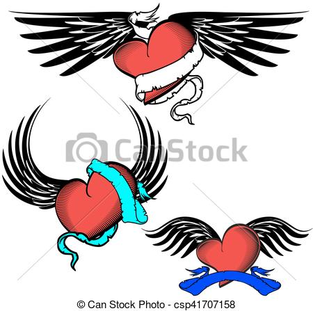 450x447 Tribal Winged Tattoo Heart Set16. Tribal Winged Tattoo Heart