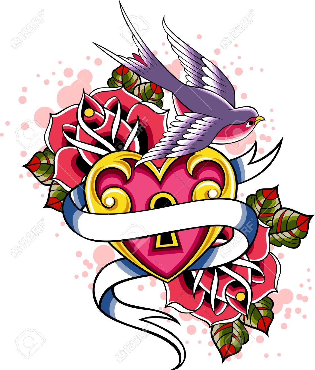 1107x1300 Collection Of Rose Heart With Banner Tattoo Design