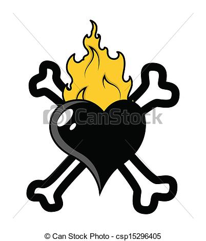 402x470 Evil Heart With Crossbones And Fire. Drawing Art Of Cartoon