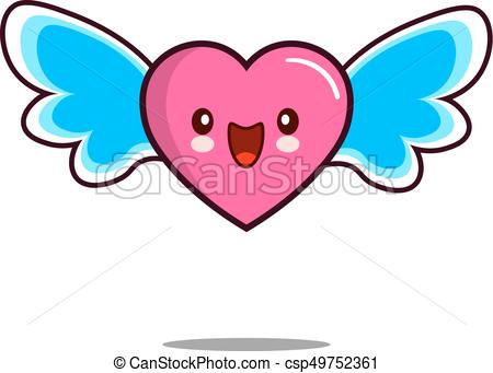 450x341 Heart Cartoon Character Icon Kawaii With Wings Flat Design Clip
