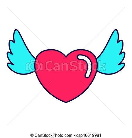 450x470 Heart Love Wings Lines Icon. Fashion Patch, Pin Badges Set