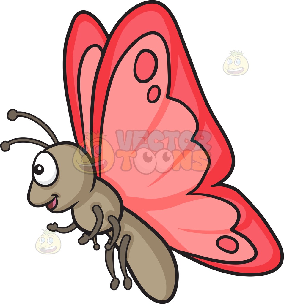 955x1024 A Happy Butterfly With Red Wings Cartoon Clipart Vector Toons