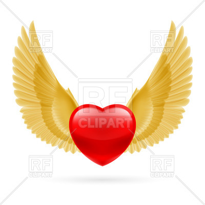 400x400 Red Heart With Raised Golden Wings Royalty Free Vector Clip Art