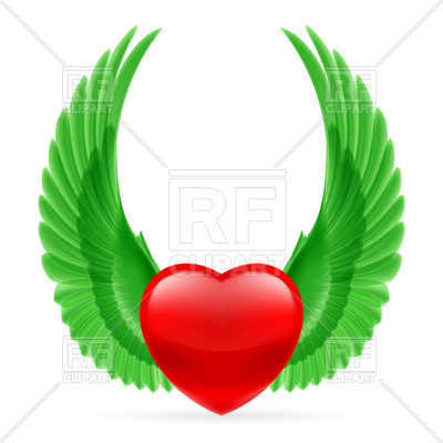 400x400 Shiny Heart With Bright Green Wings Up Royalty Free Vector Clip