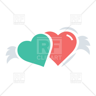 400x400 Two Hearts With Wings Red And Green Color Royalty Free Vector Clip