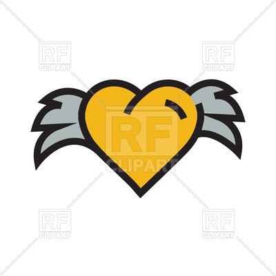 400x400 Yellow Hearts With Wings On White Background Royalty Free Vector