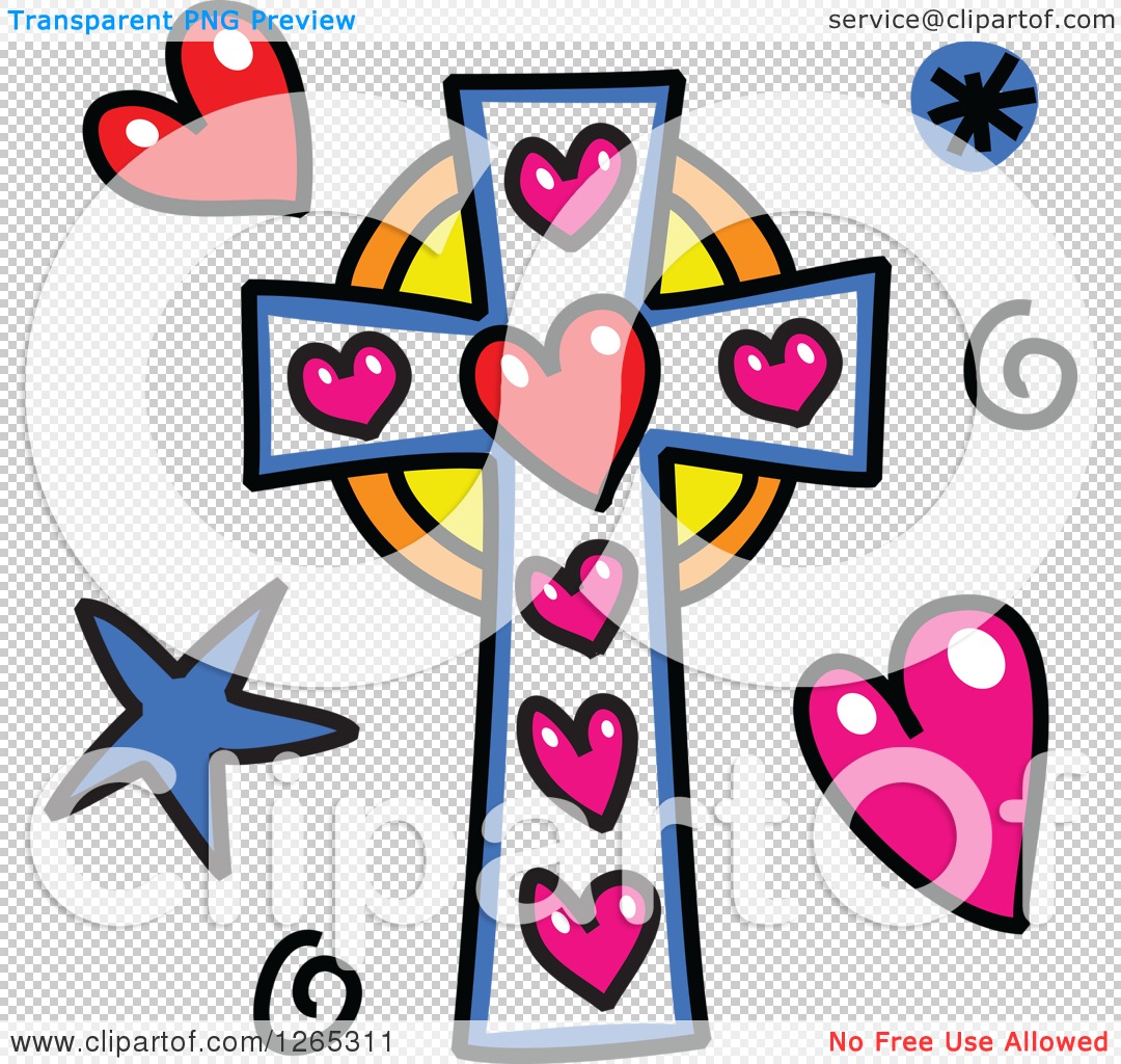 1080x1024 Clipart Of A Doodled Christian Cross With Hearts Spirals And Stars
