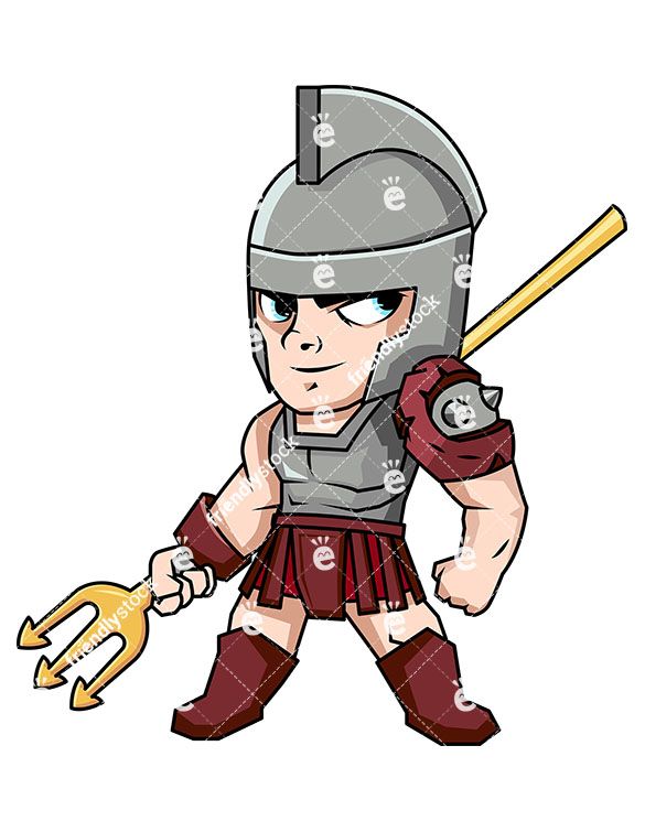 585x755 Retiarii Gladiator With His Trident Vector Cartoon Clipart