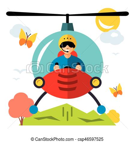 450x470 Vector Helicopter Pilot. Flat Style Colorful Cartoon Vector