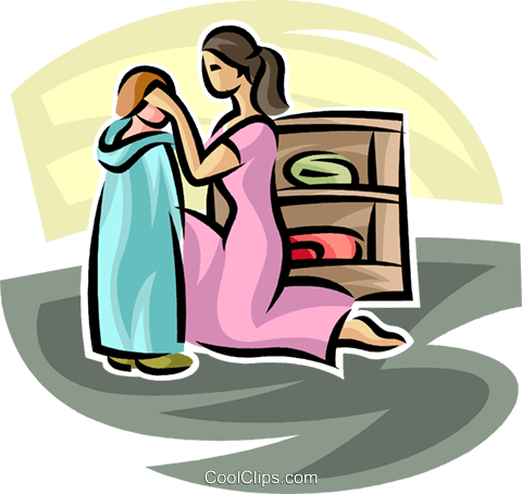 480x454 Mother Helping Dress A Young Child Royalty Free Vector Clip Art