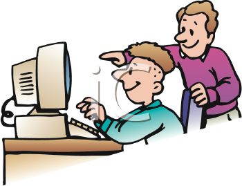 350x269 Royalty Free Clip Art Image Dad Helping Son On Computer